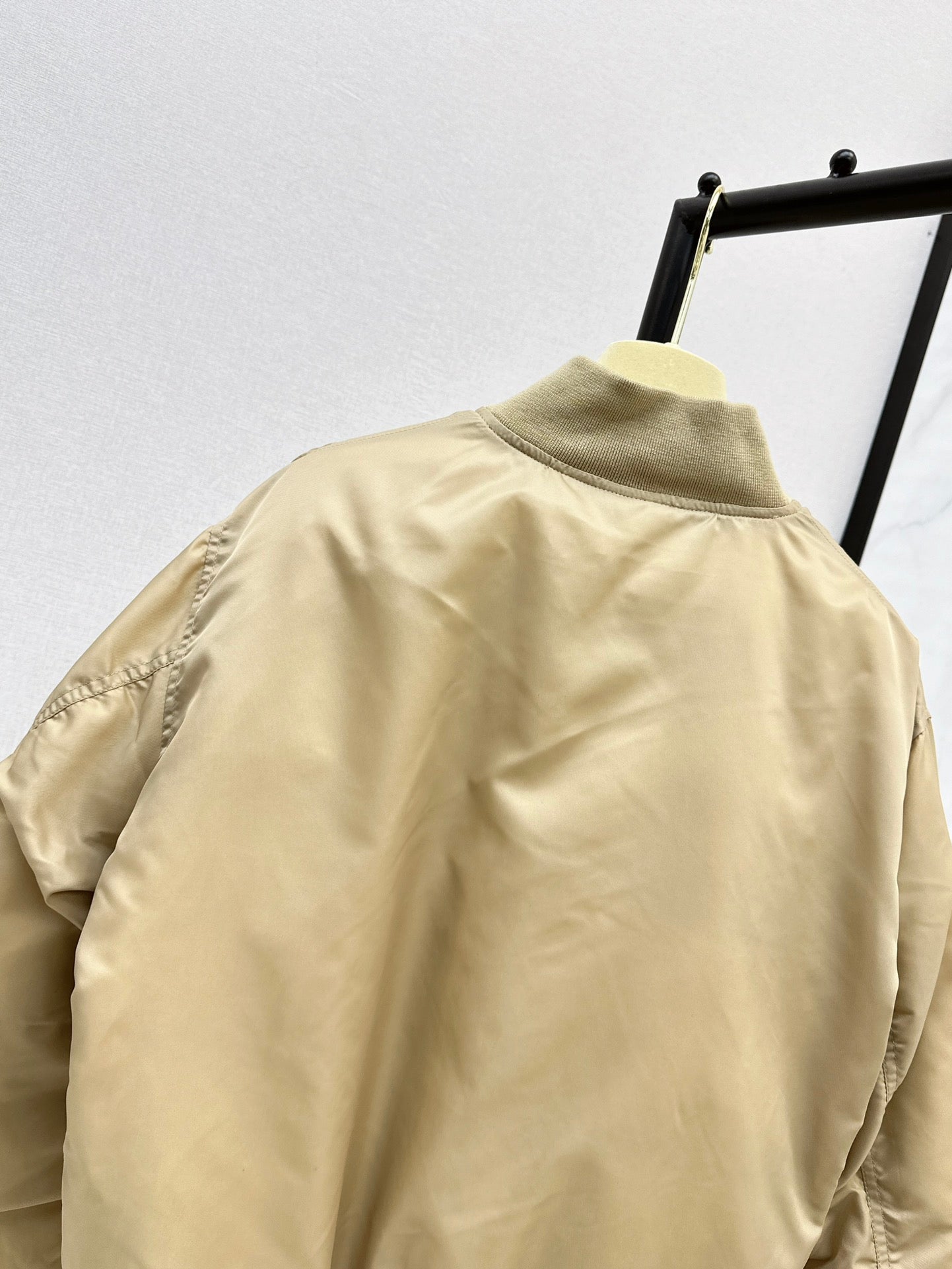 Beige Nylon Bomber Zip-Up Jacket