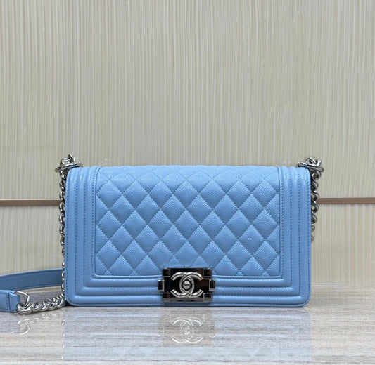 Blue Caviar Leather Medium Boy Bag - Level X