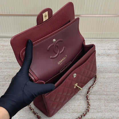 Dark Red Caviar Leather Small Flap Bag CNL - Level X