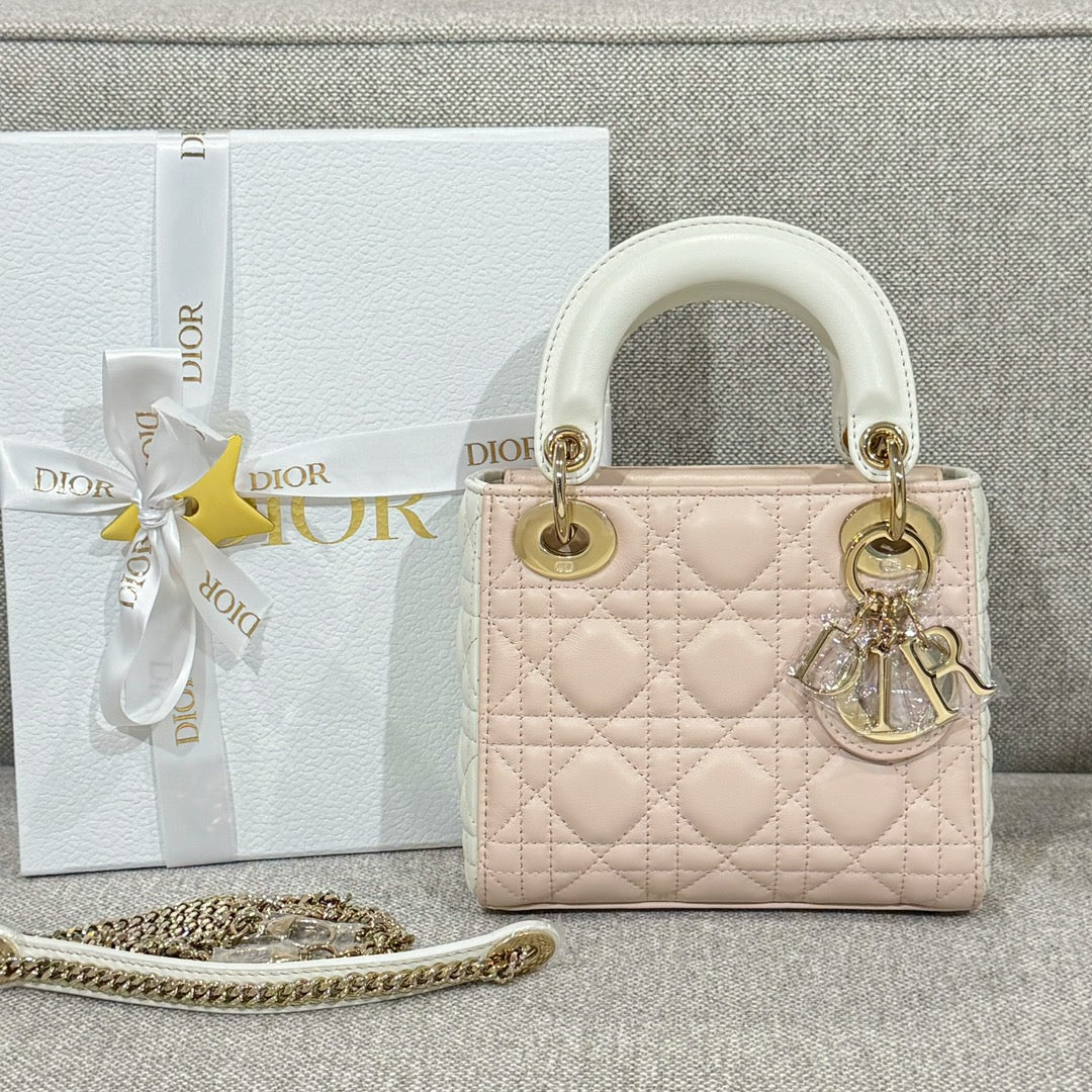 Mini Lady Two-Tone Pink & White Lambskin - Level X