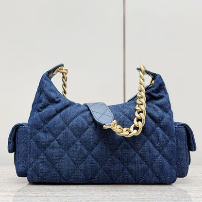 Dark Denim Quilted Hobo Bag - Level X
