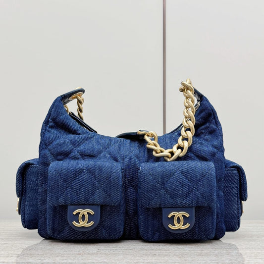 Dark Denim Quilted Hobo Bag - Level X
