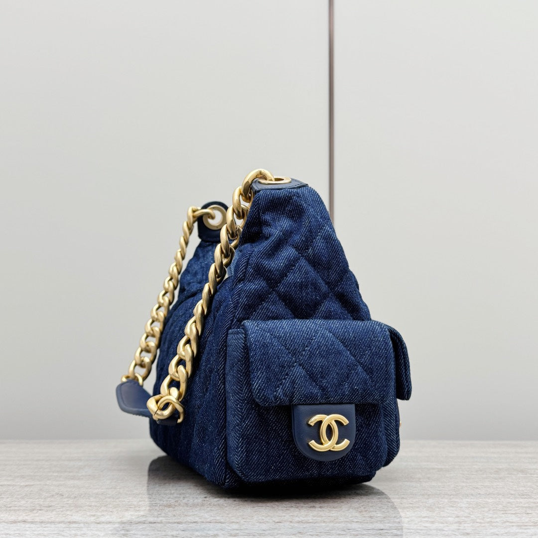 Dark Denim Quilted Hobo Bag - Level X