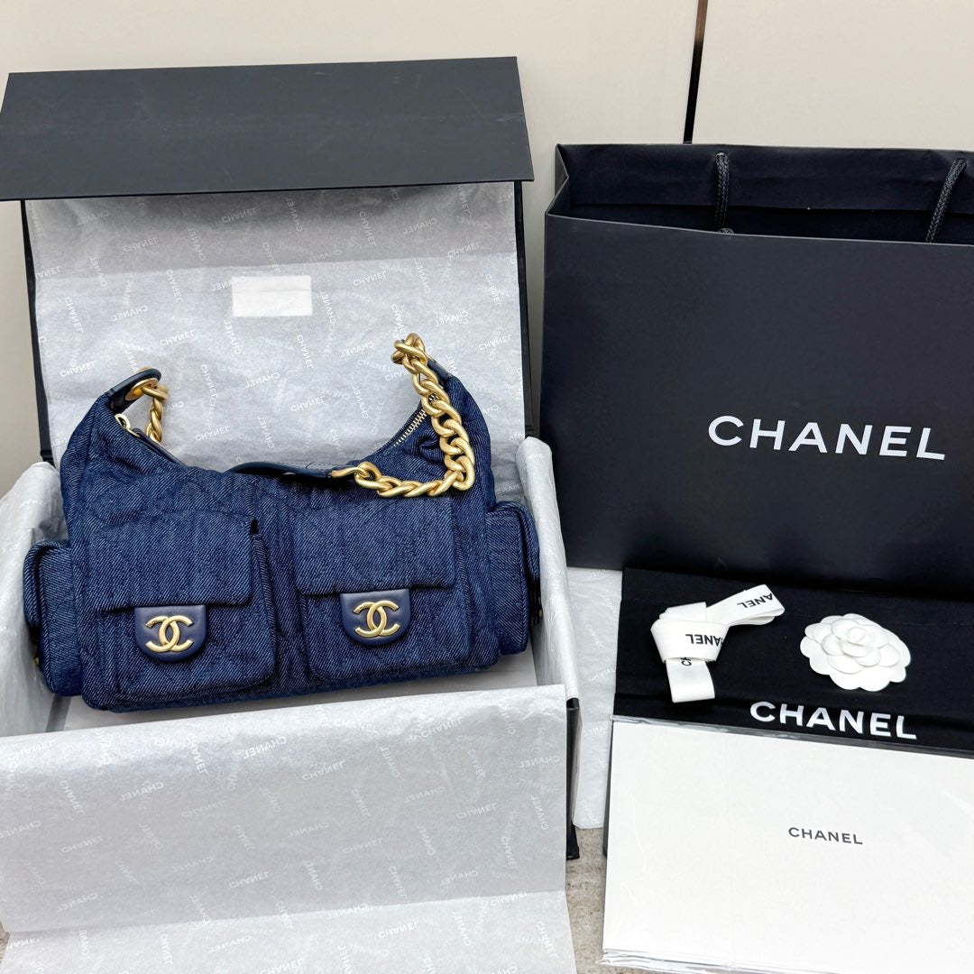Dark Denim Quilted Hobo Bag - Level X