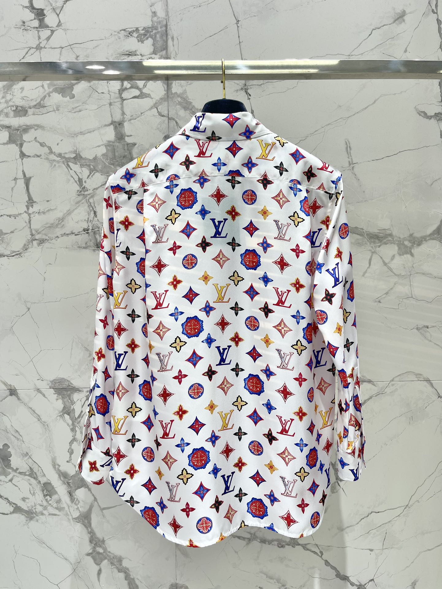 Monogram Silk Button-Down Shirt