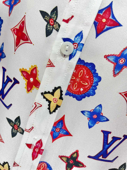 Monogram Silk Button-Down Shirt