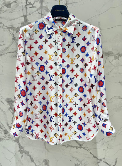 Monogram Silk Button-Down Shirt