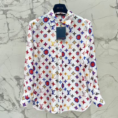 Monogram Silk Button-Down Shirt