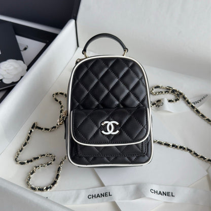 Black & White Lambskin Leather Mini Backpack - Level 5