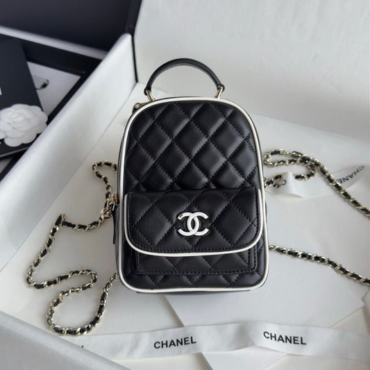 Black & White Lambskin Leather Mini Backpack - Level 5