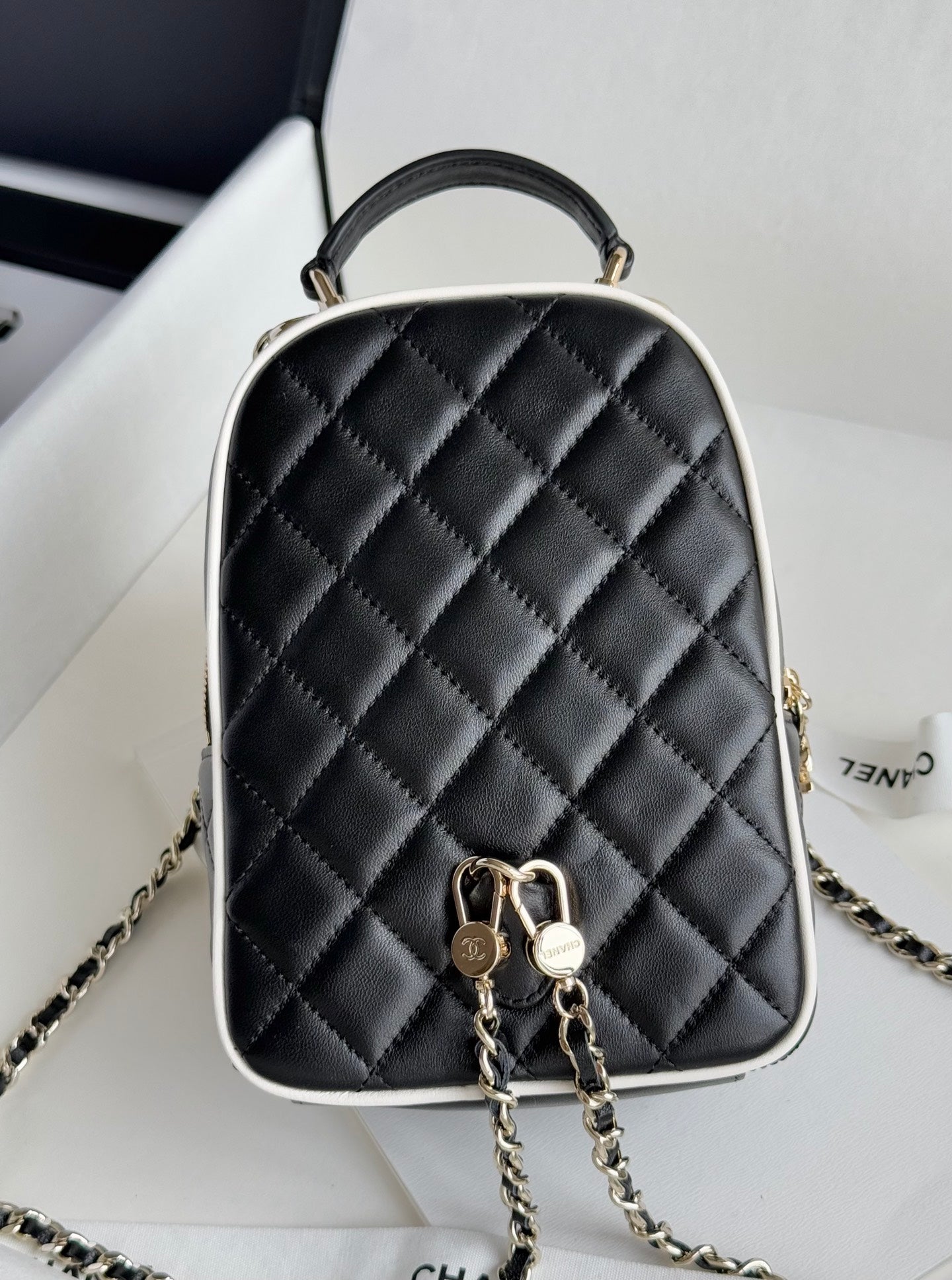 Black & White Lambskin Leather Mini Backpack - Level 5