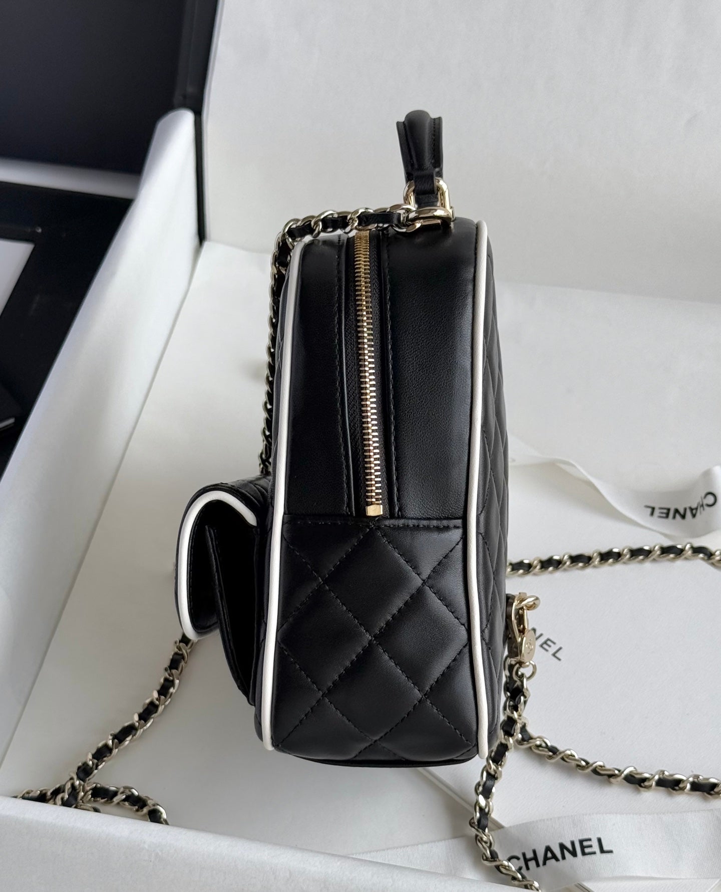 Black & White Lambskin Leather Mini Backpack - Level 5
