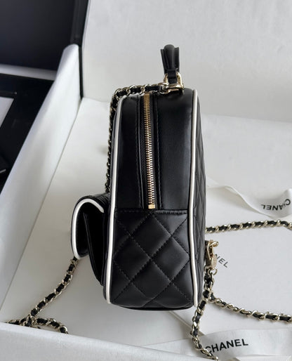 Black & White Lambskin Leather Mini Backpack - Level 5