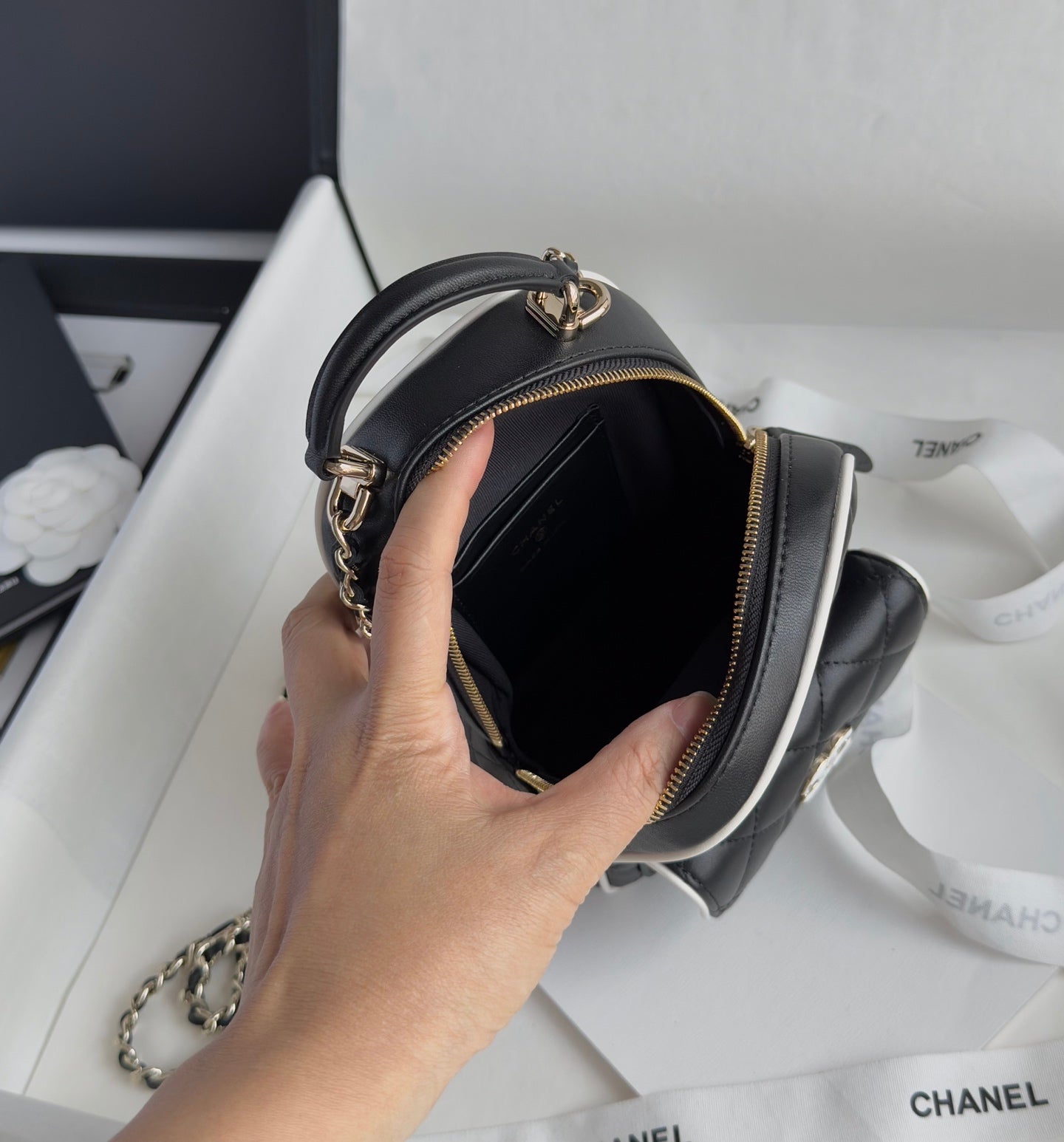 Black & White Lambskin Leather Mini Backpack - Level 5