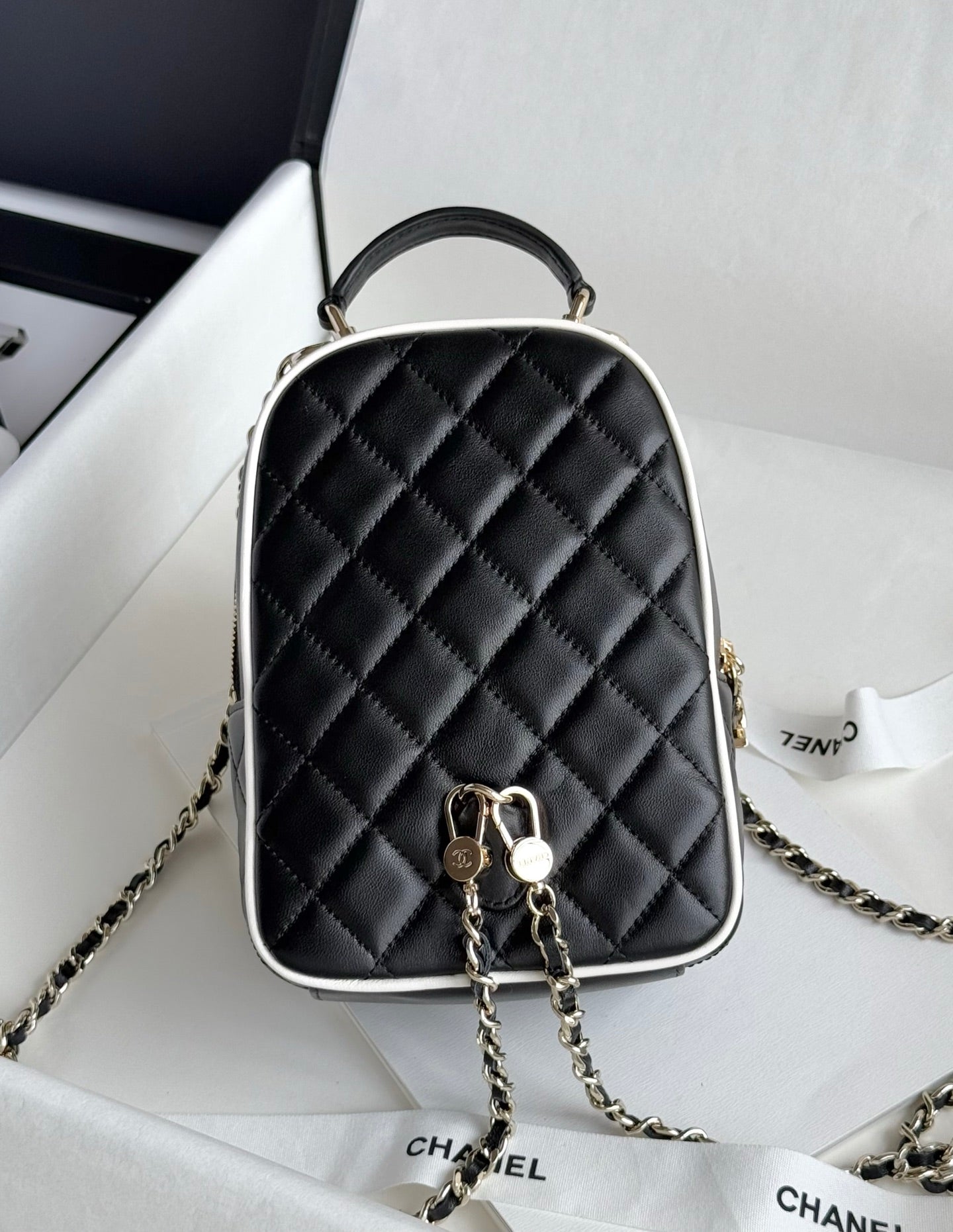 Black & White Lambskin Leather Mini Backpack - Level 5