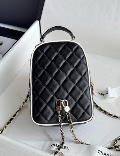 Black & White Lambskin Leather Mini Backpack - Level 5