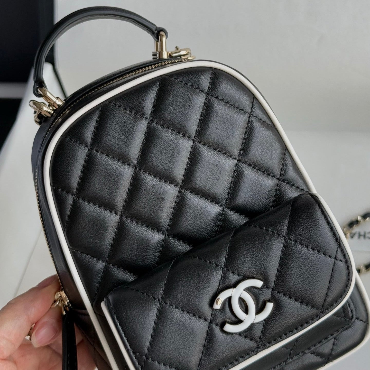 Black & White Lambskin Leather Mini Backpack - Level 5