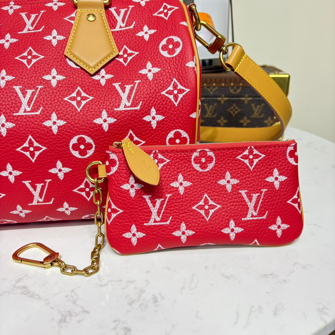 P9 Speedy 30 Bandouliere Red Leather - Level 5