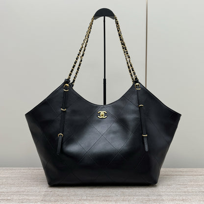 Black Leather Maxi Shopping Tote Bag - Level X
