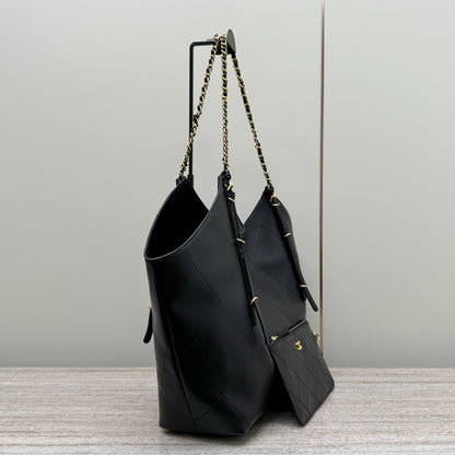 Black Leather Maxi Shopping Tote Bag - Level X
