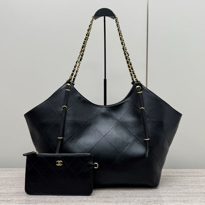 Black Leather Maxi Shopping Tote Bag - Level X