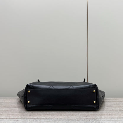 Black Leather Maxi Shopping Tote Bag - Level X