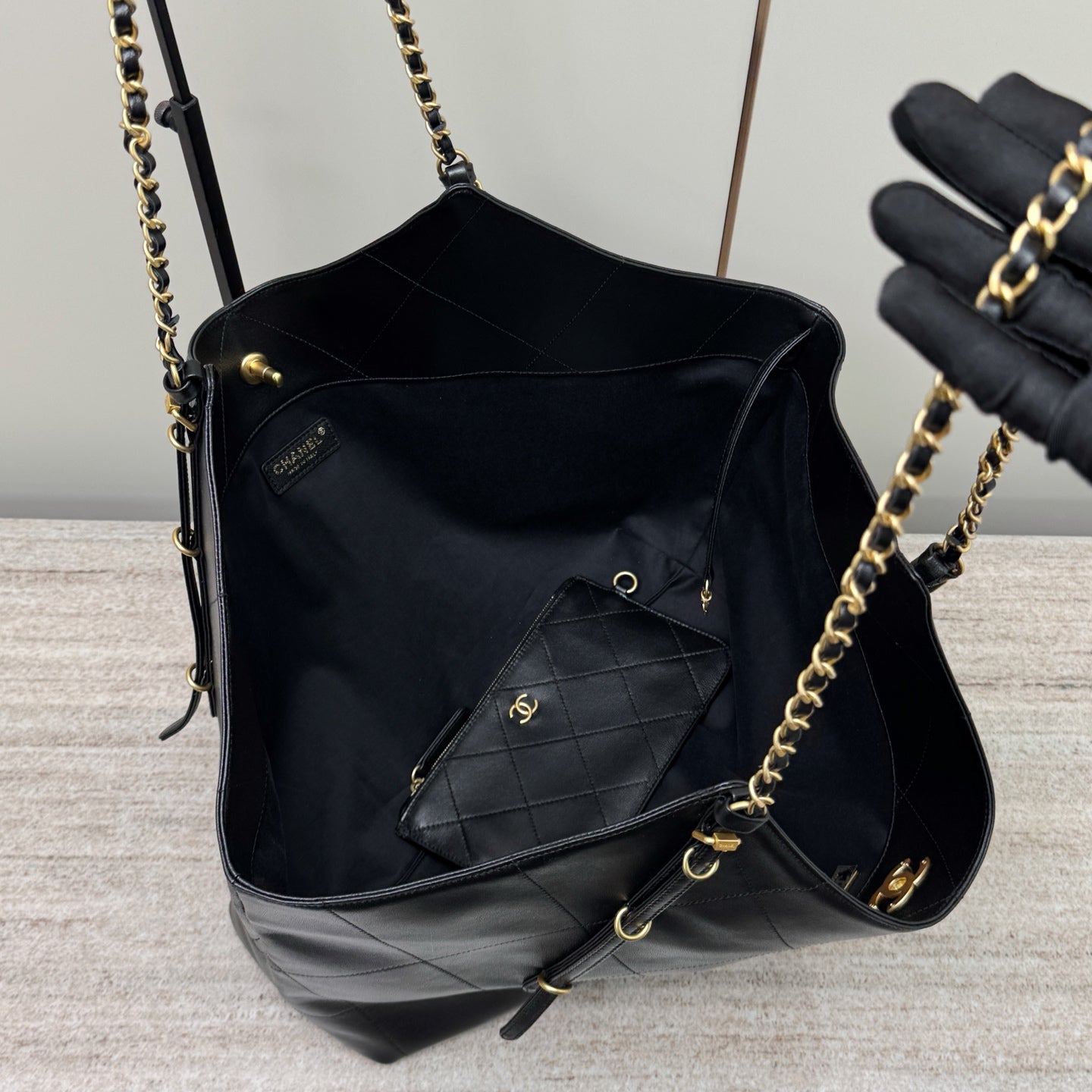 Black Leather Maxi Shopping Tote Bag - Level X