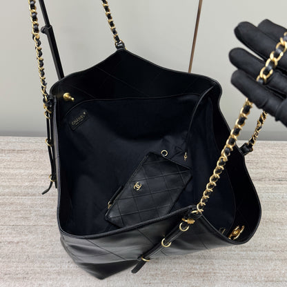 Black Leather Maxi Shopping Tote Bag - Level X