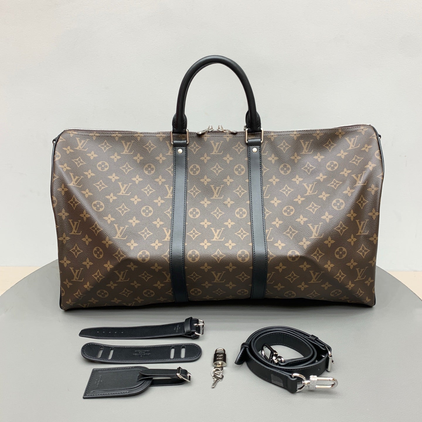 Brown & Black Monogram Keepall 55 Duffle Bag - Level 4