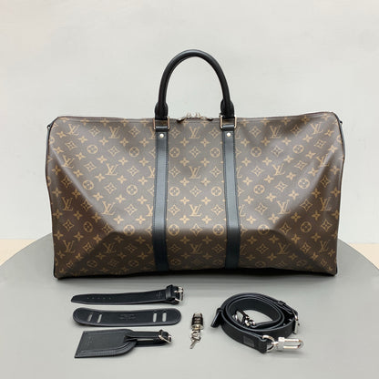 Brown & Black Monogram Keepall 55 Duffle Bag - Level 4