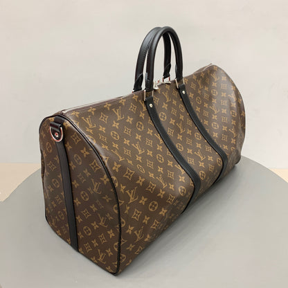 Brown & Black Monogram Keepall 55 Duffle Bag - Level 4