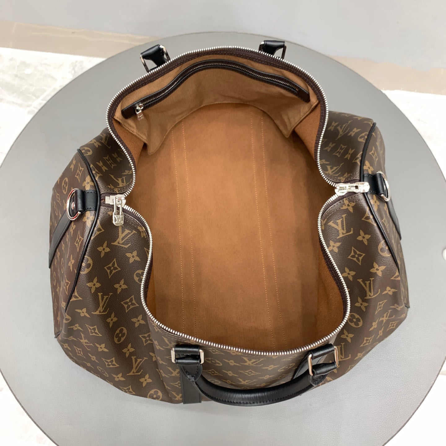 Brown & Black Monogram Keepall 55 Duffle Bag - Level 4