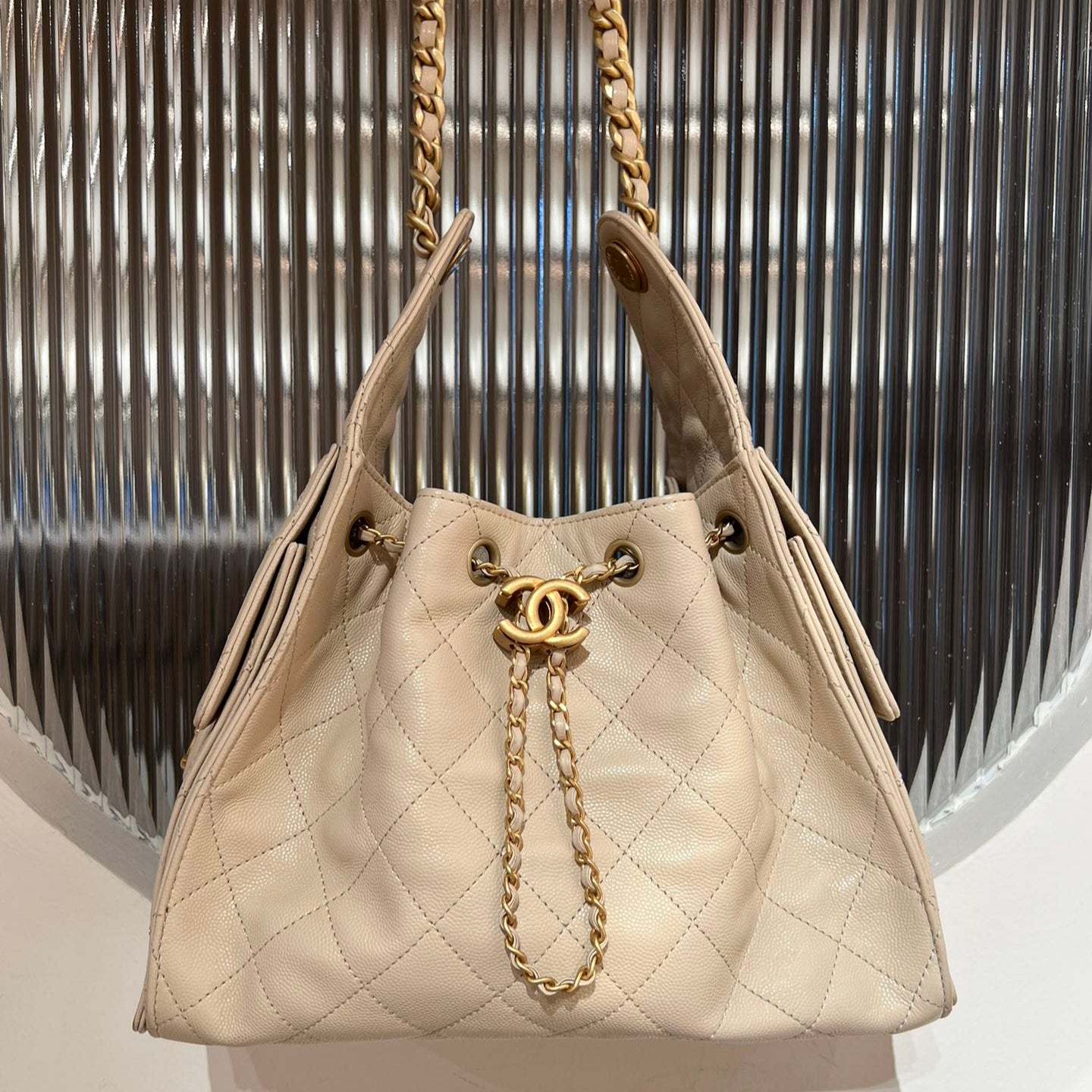 25 Hobo Bag Beige Caviar Leather - Level X
