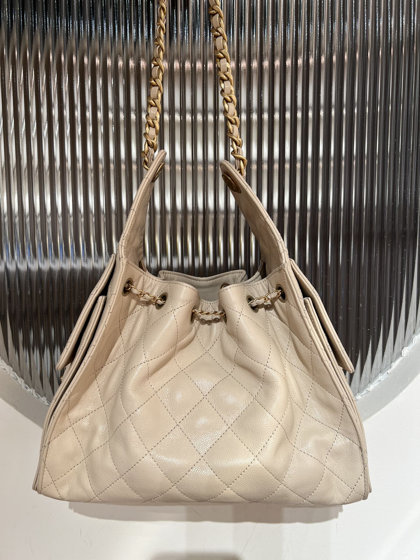 25 Hobo Bag Beige Caviar Leather - Level X