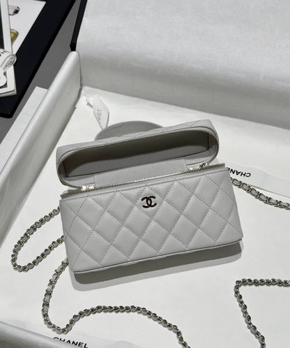 Light Grey Caviar Leather Top Handle Vanity Bag - Level 5
