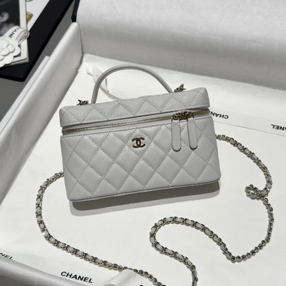 Light Grey Caviar Leather Top Handle Vanity Bag - Level 5