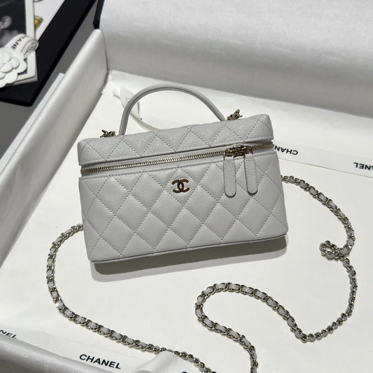 Light Grey Caviar Leather Top Handle Vanity Bag - Level 5