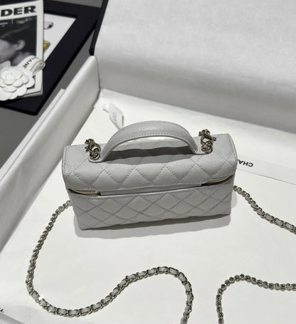 Light Grey Caviar Leather Top Handle Vanity Bag - Level 5