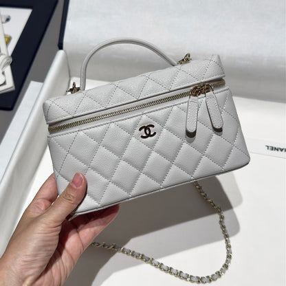 Light Grey Caviar Leather Top Handle Vanity Bag - Level 5