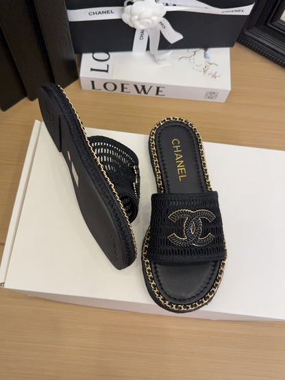 Black Gold Chain Braided Slides