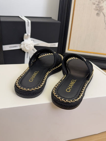 Black Gold Chain Braided Slides