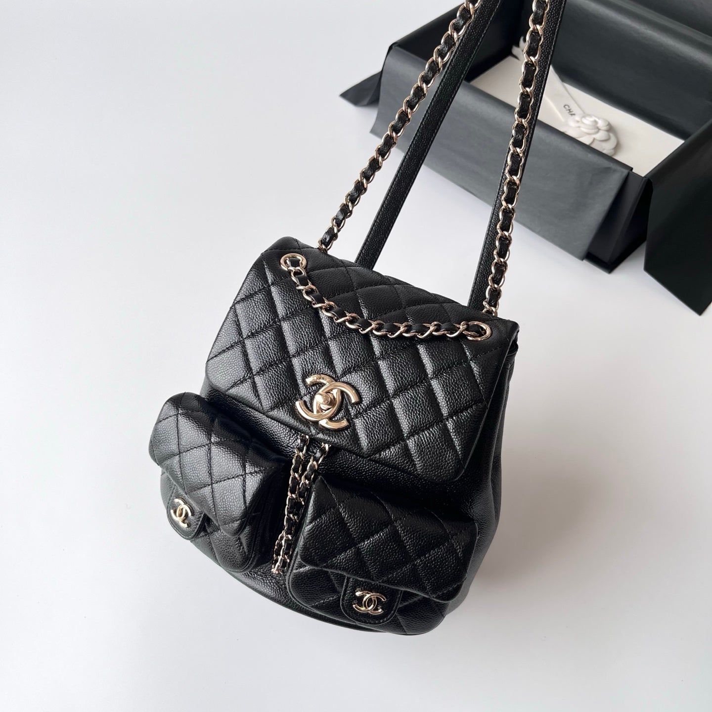 Black Caviar Leather Medium Duma Backpack - Level X