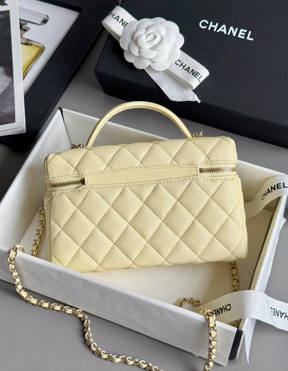 Yellow Caviar Leather Top Handle Vanity Bag - Level 5