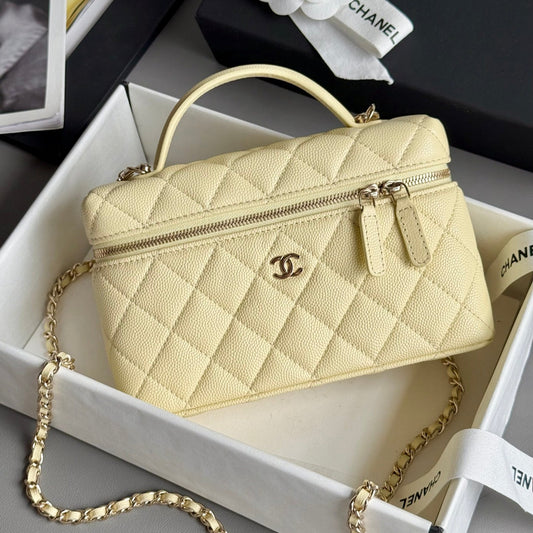 Yellow Caviar Leather Top Handle Vanity Bag - Level 5