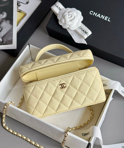 Yellow Caviar Leather Top Handle Vanity Bag - Level 5
