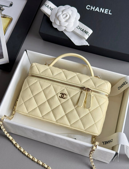 Yellow Caviar Leather Top Handle Vanity Bag - Level 5