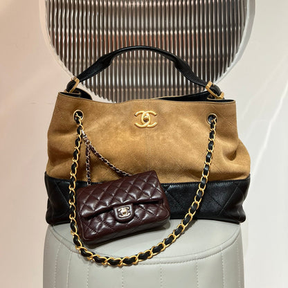 Brown Suede Shopping Hobo Bag - Level X