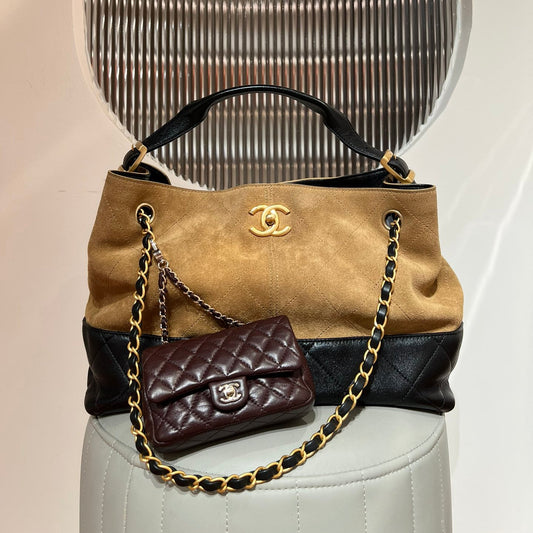 Brown Suede Shopping Hobo Bag - Level X