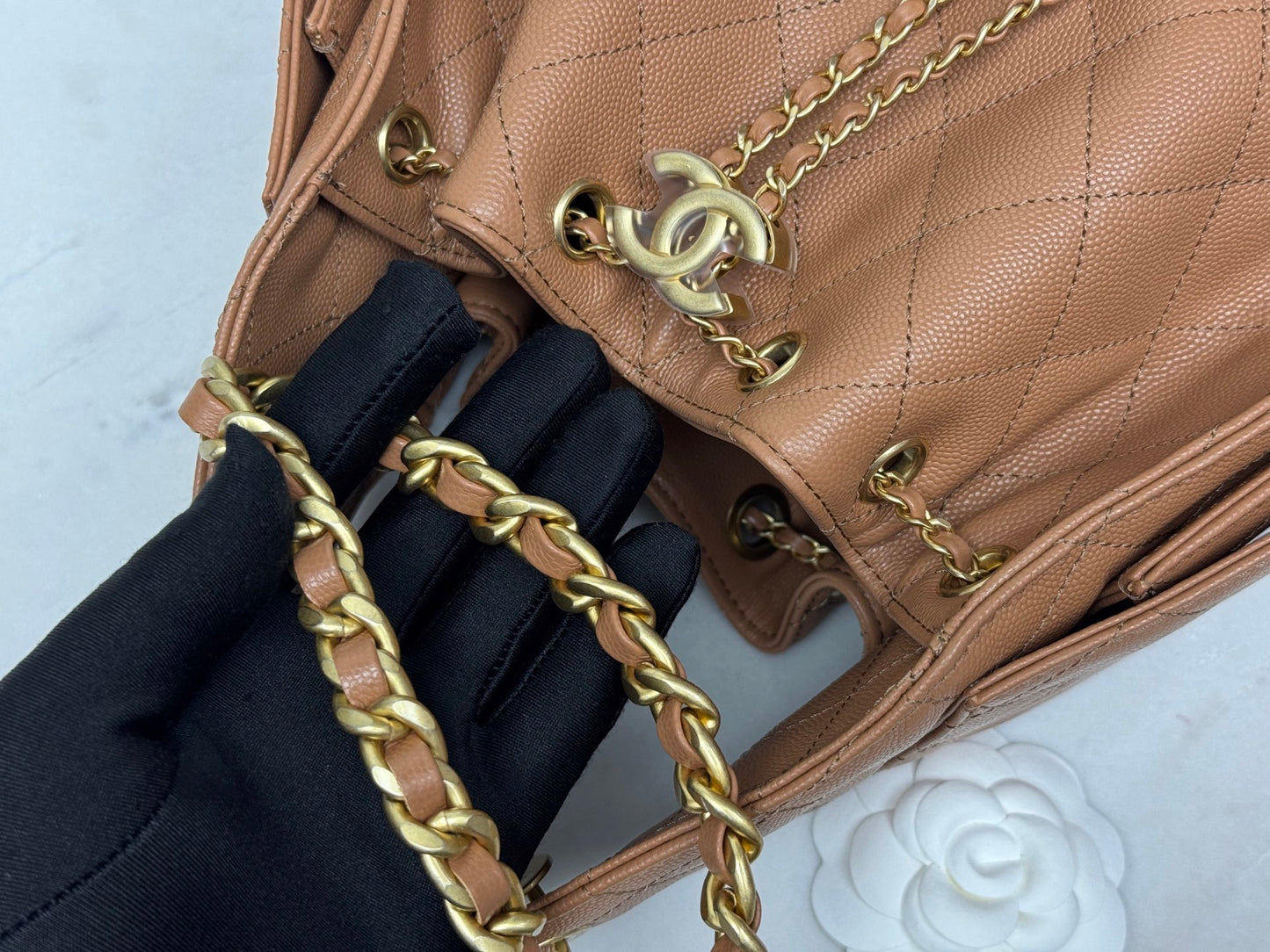 25 Hobo Bag Caramel Brown Caviar Leather - Level 5