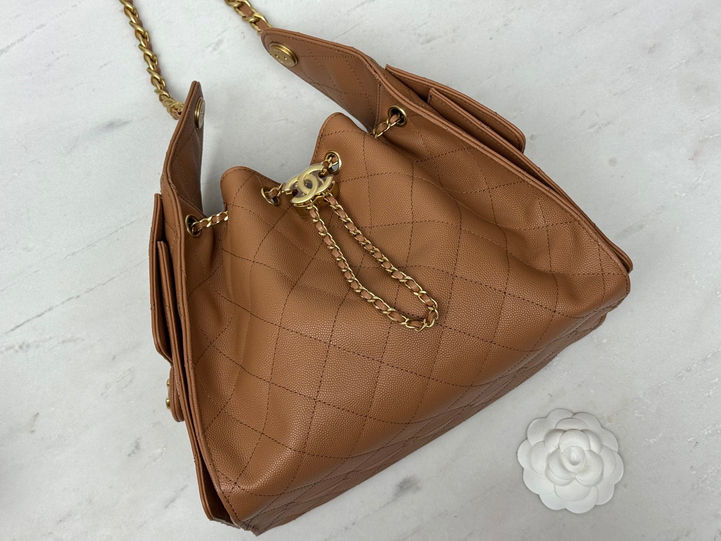 25 Hobo Bag Caramel Brown Caviar Leather - Level 5